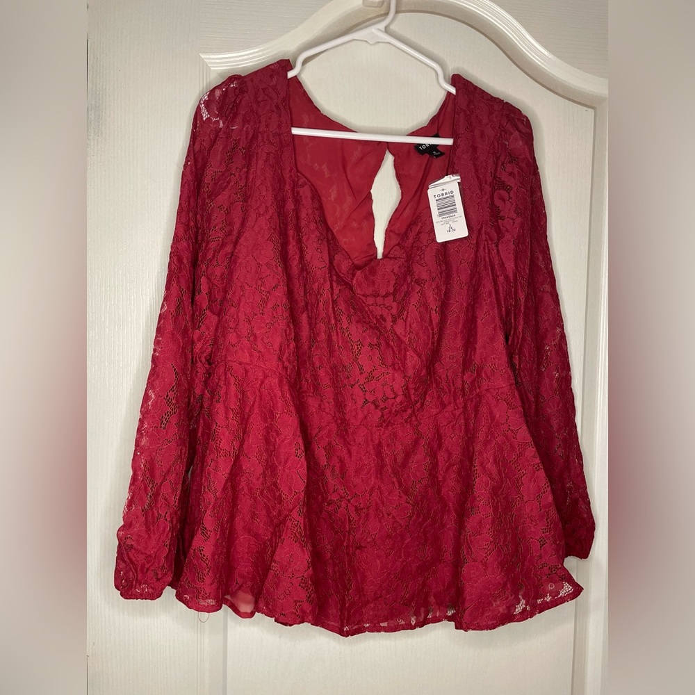 Peplum Lace Puff Sleeve Top.